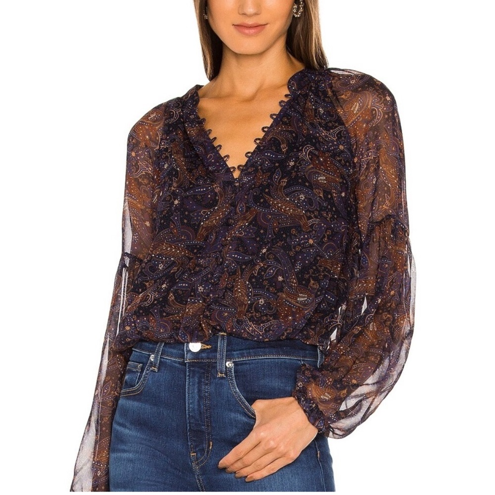 Veronica Beard Navy and Brown Paisley Blouse